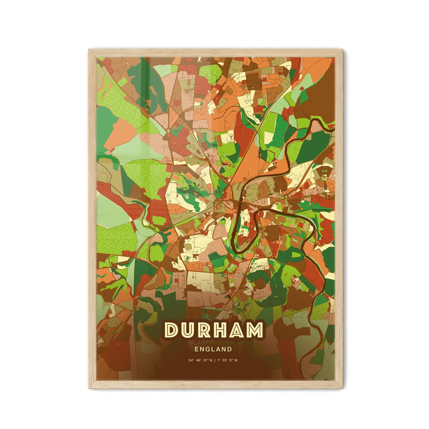 Colorful Durham England Fine Art Map Farmhouse