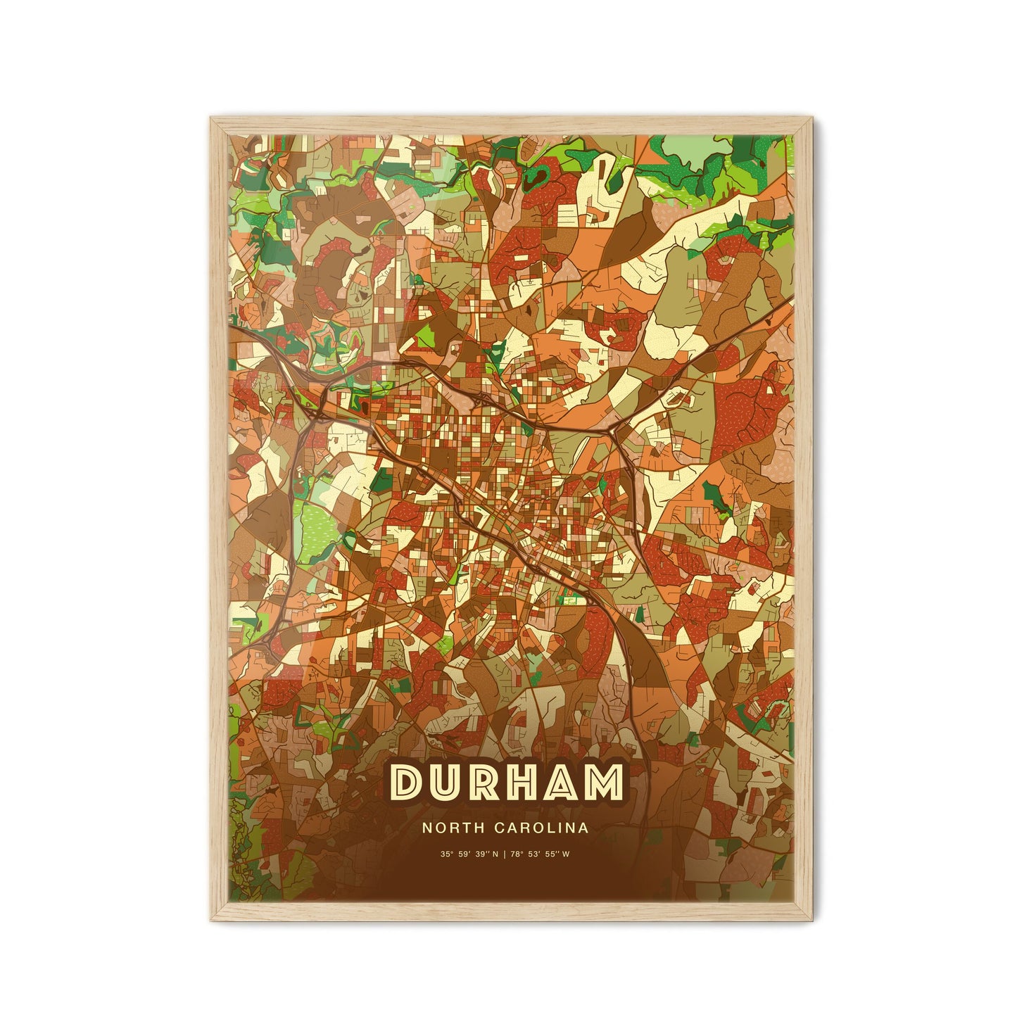Colorful Durham North Carolina Fine Art Map Farmhouse