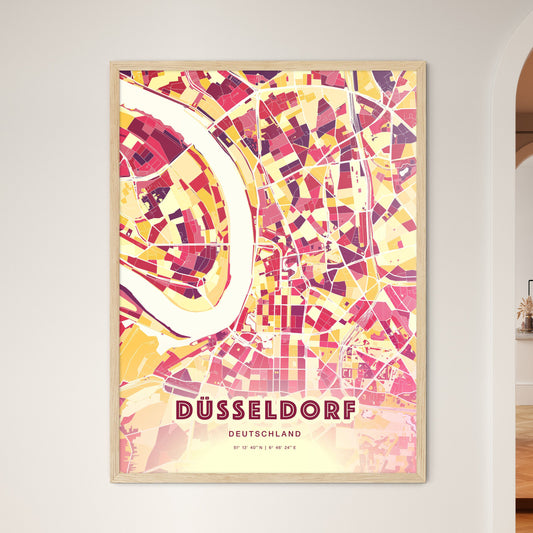 Colorful Düsseldorf Germany Fine Art Map Hot Red