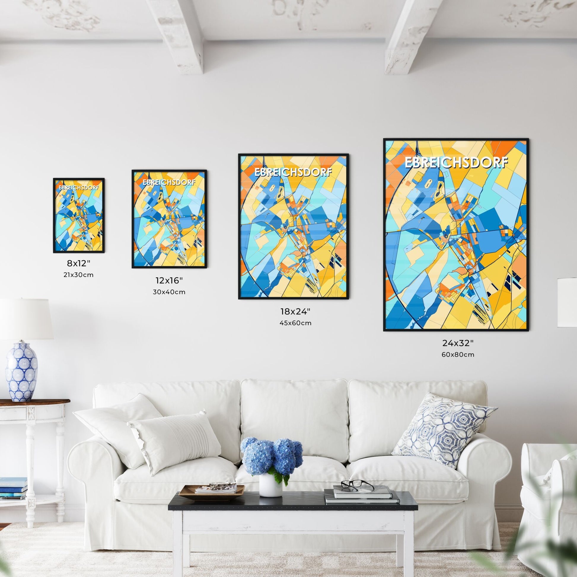 EBREICHSDORF AUSTRIA Vibrant Colorful Art Map Poster Blue Orange