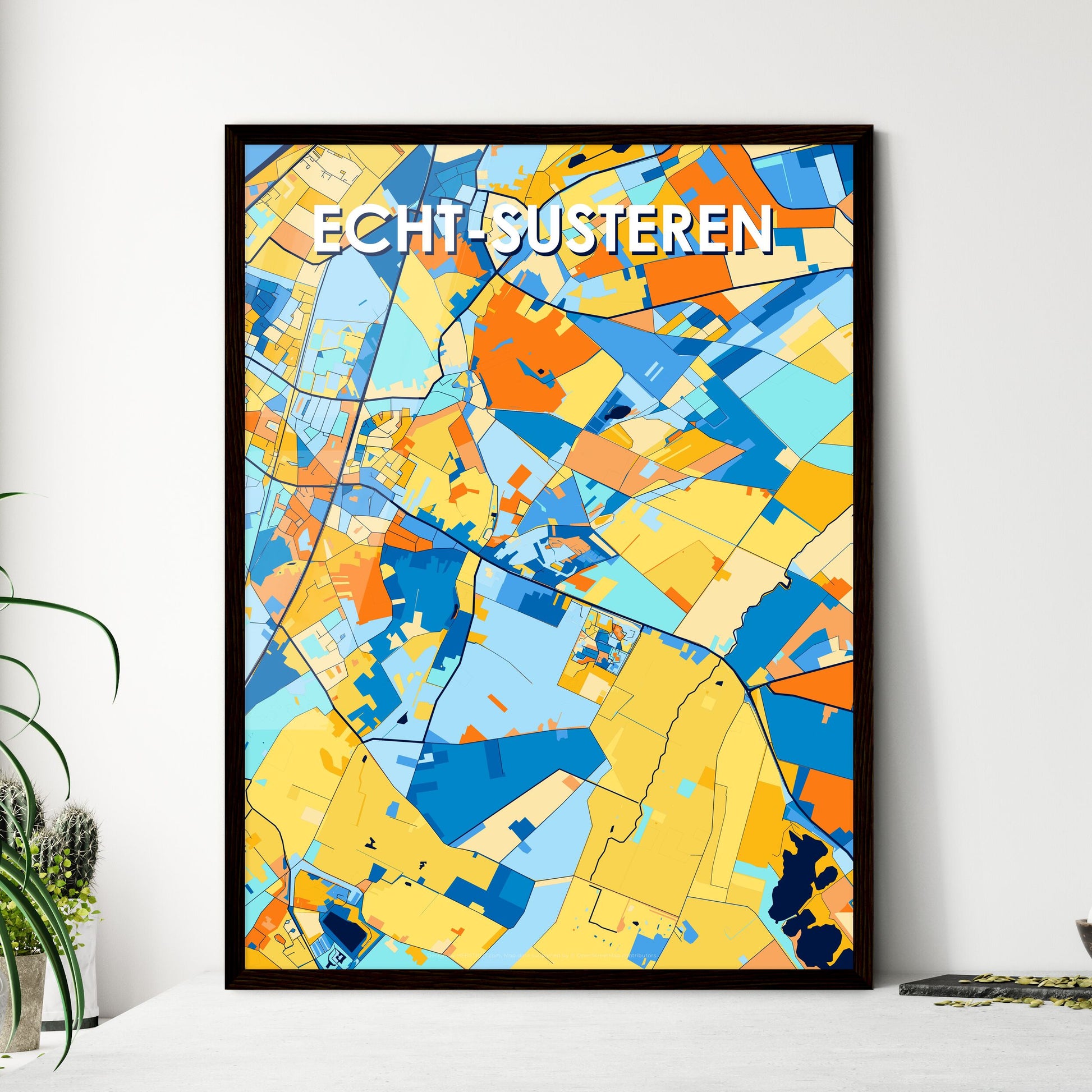 ECHT-SUSTEREN NETHERLANDS Vibrant Colorful Art Map Poster Blue Orange