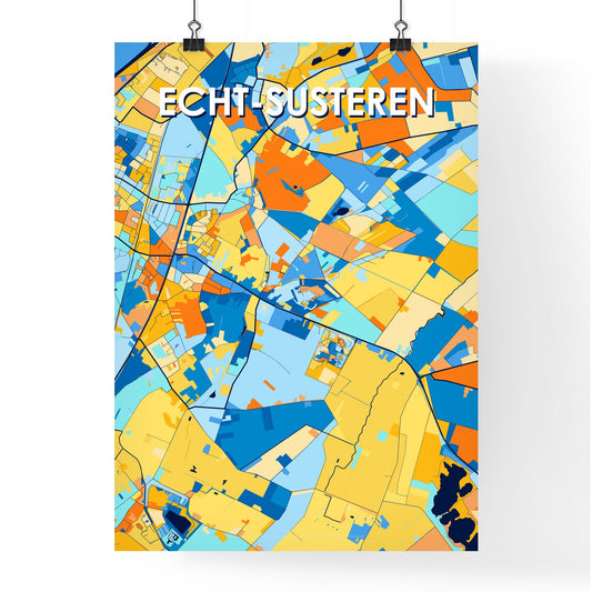 ECHT-SUSTEREN NETHERLANDS Vibrant Colorful Art Map Poster Blue Orange