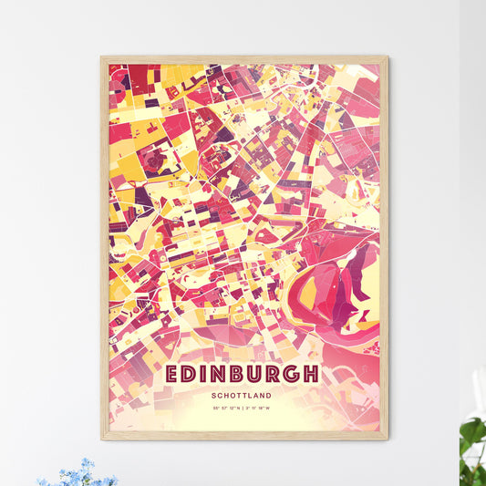 Colorful Edinburgh Scotland Fine Art Map Hot Red