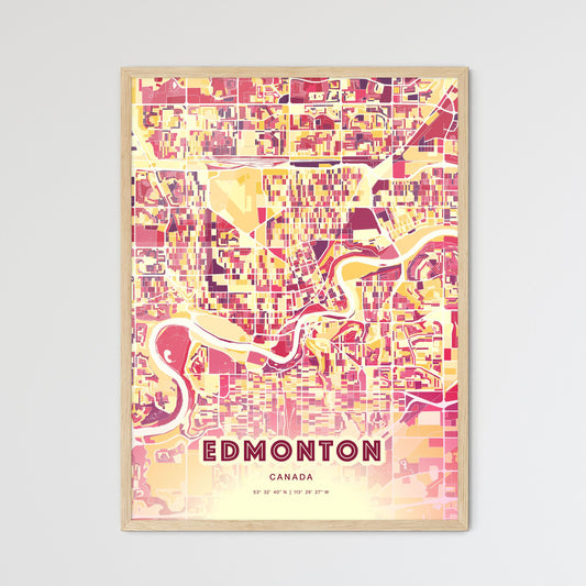 Colorful Edmonton Canada Fine Art Map Hot Red