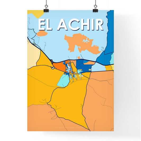 EL ACHIR ALGERIA Vibrant Colorful Art Map Poster Blue Orange