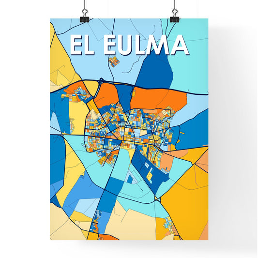 EL EULMA ALGERIA Vibrant Colorful Art Map Poster Blue Orange