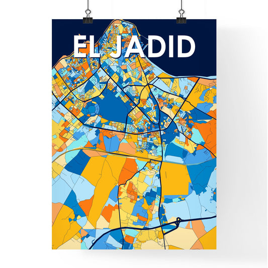 EL JADID MOROCCO Vibrant Colorful Art Map Poster Blue Orange