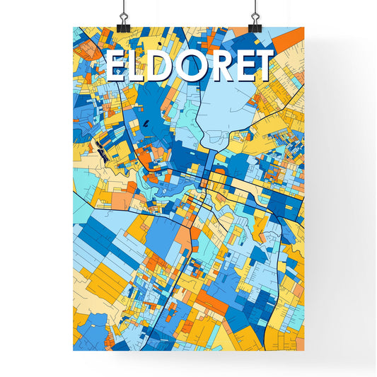 ELDORET KENYA Vibrant Colorful Art Map Poster Blue Orange