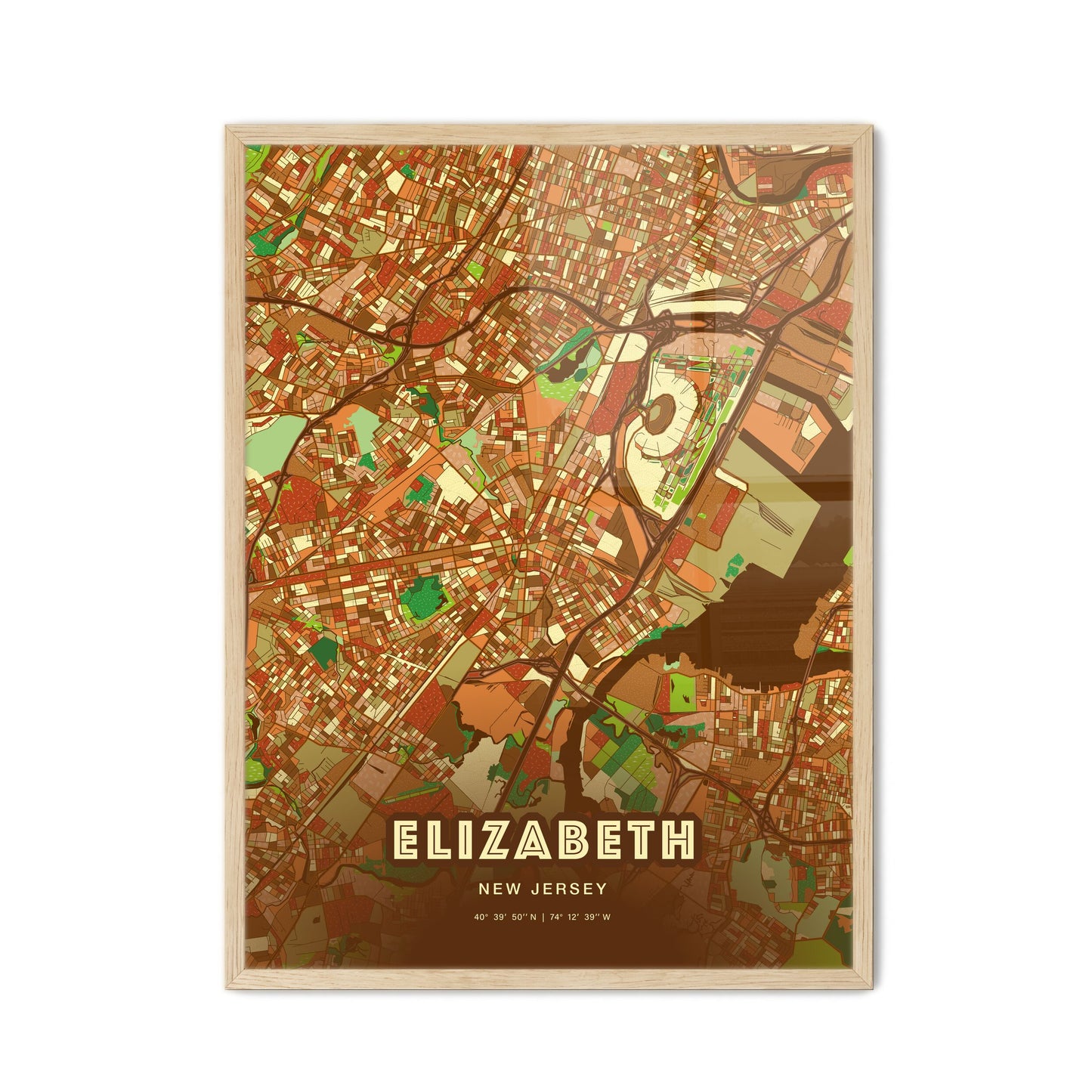 Colorful Elizabeth New Jersey Fine Art Map Farmhouse