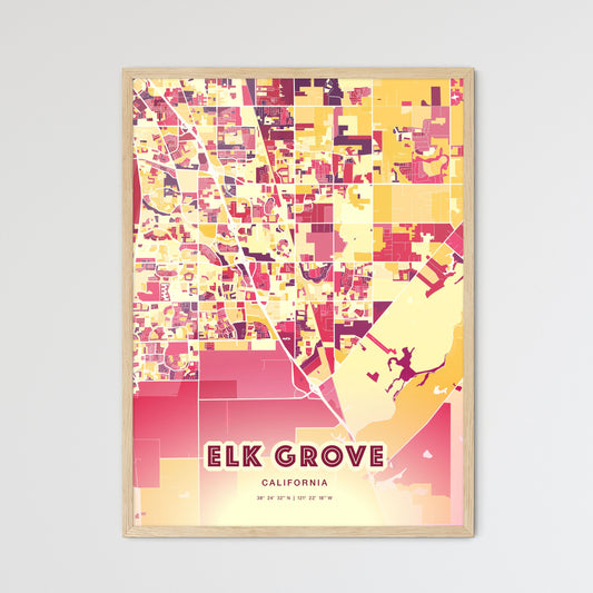 Colorful Elk Grove California Fine Art Map Hot Red