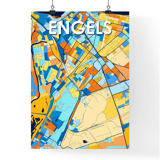 ENGELS RUSSIA Vibrant Colorful Art Map Poster Blue Orange