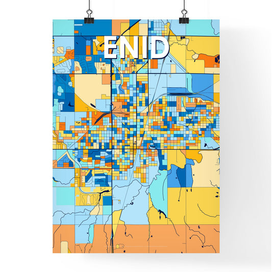 ENID OKLAHOMA Vibrant Colorful Art Map Poster Blue Orange