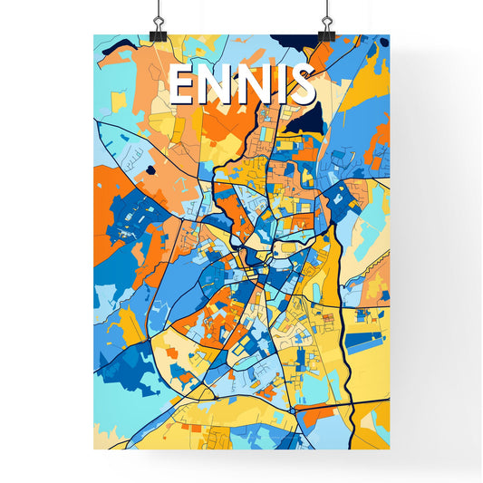 ENNIS IRELAND Vibrant Colorful Art Map Poster Blue Orange