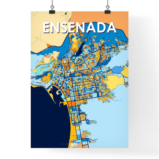 ENSENADA MEXICO Vibrant Colorful Art Map Poster Blue Orange