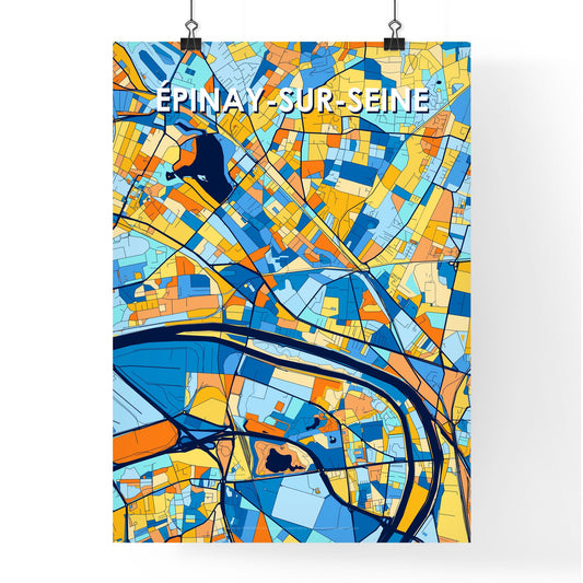 ÉPINAY-SUR-SEINE FRANCE Vibrant Colorful Art Map Poster Blue Orange