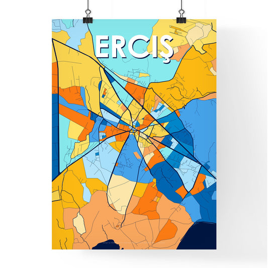 ERCIŞ TURKEY Vibrant Colorful Art Map Poster Blue Orange