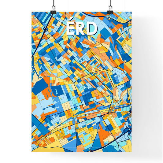 ÉRD HUNGARY Vibrant Colorful Art Map Poster Blue Orange
