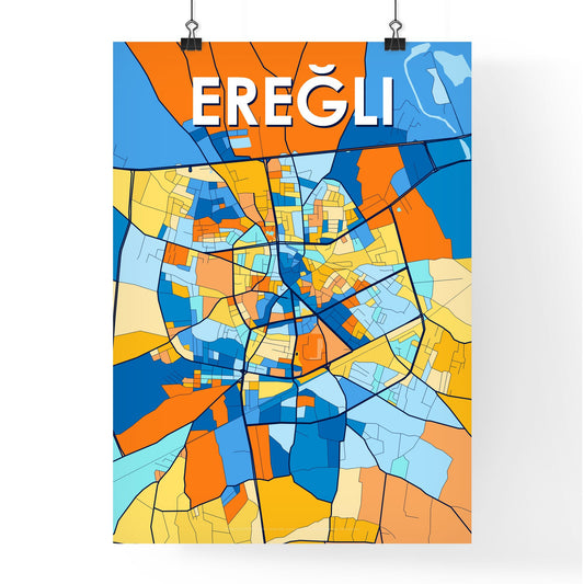 EREĞLI TURKEY Vibrant Colorful Art Map Poster Blue Orange
