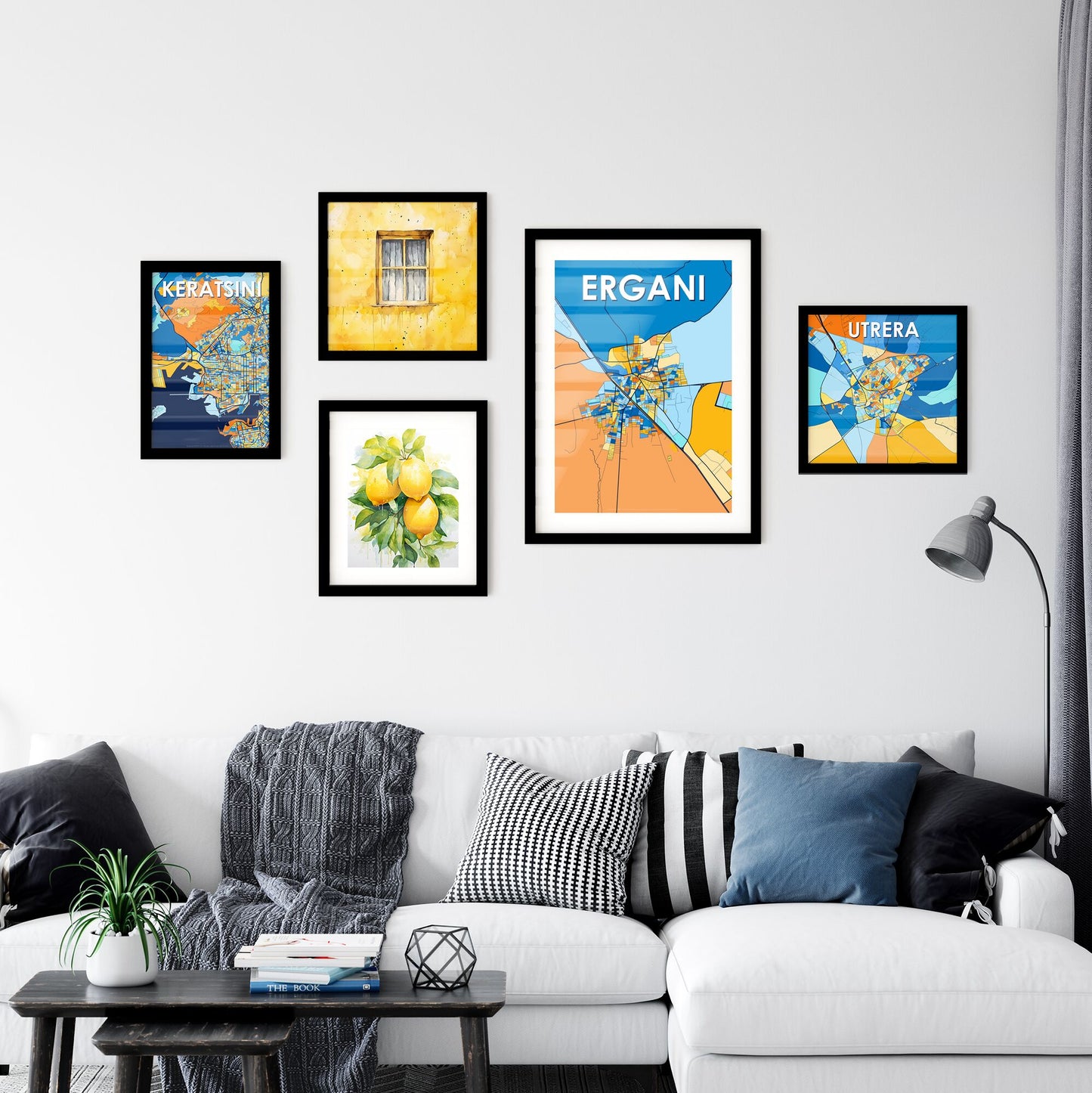 ERGANI TURKEY Vibrant Colorful Art Map Poster Blue Orange