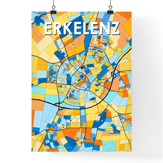 ERKELENZ GERMANY Vibrant Colorful Art Map Poster Blue Orange