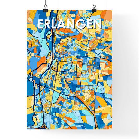ERLANGEN GERMANY Vibrant Colorful Art Map Poster Blue Orange