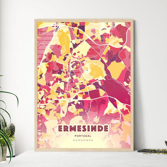 Colorful Ermesinde Portugal Fine Art Map Hot Red