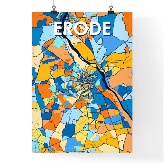 ERODE INDIA Vibrant Colorful Art Map Poster Blue Orange
