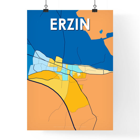 ERZIN TURKEY Vibrant Colorful Art Map Poster Blue Orange