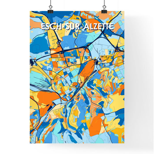 ESCH-SUR-ALZETTE LUXEMBOURG Vibrant Colorful Art Map Poster Blue Orange