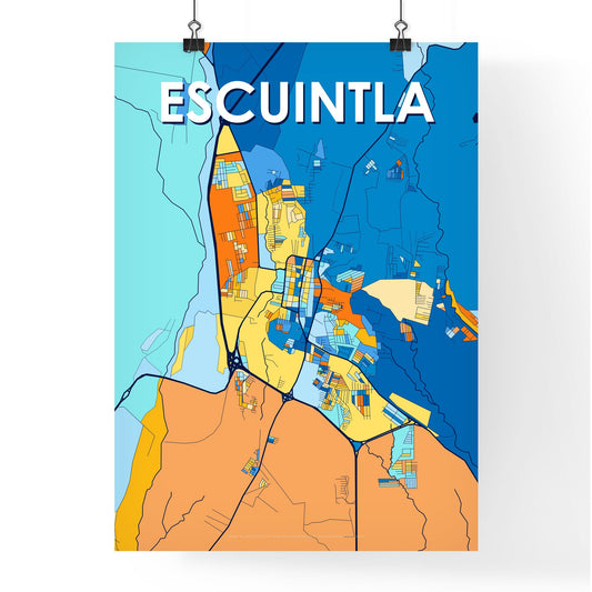 ESCUINTLA GUATEMALA Vibrant Colorful Art Map Poster Blue Orange