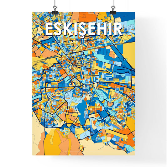 ESKIŞEHIR TURKEY Vibrant Colorful Art Map Poster Blue Orange