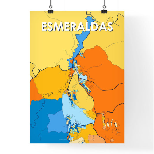 ESMERALDAS BRAZIL Vibrant Colorful Art Map Poster Blue Orange