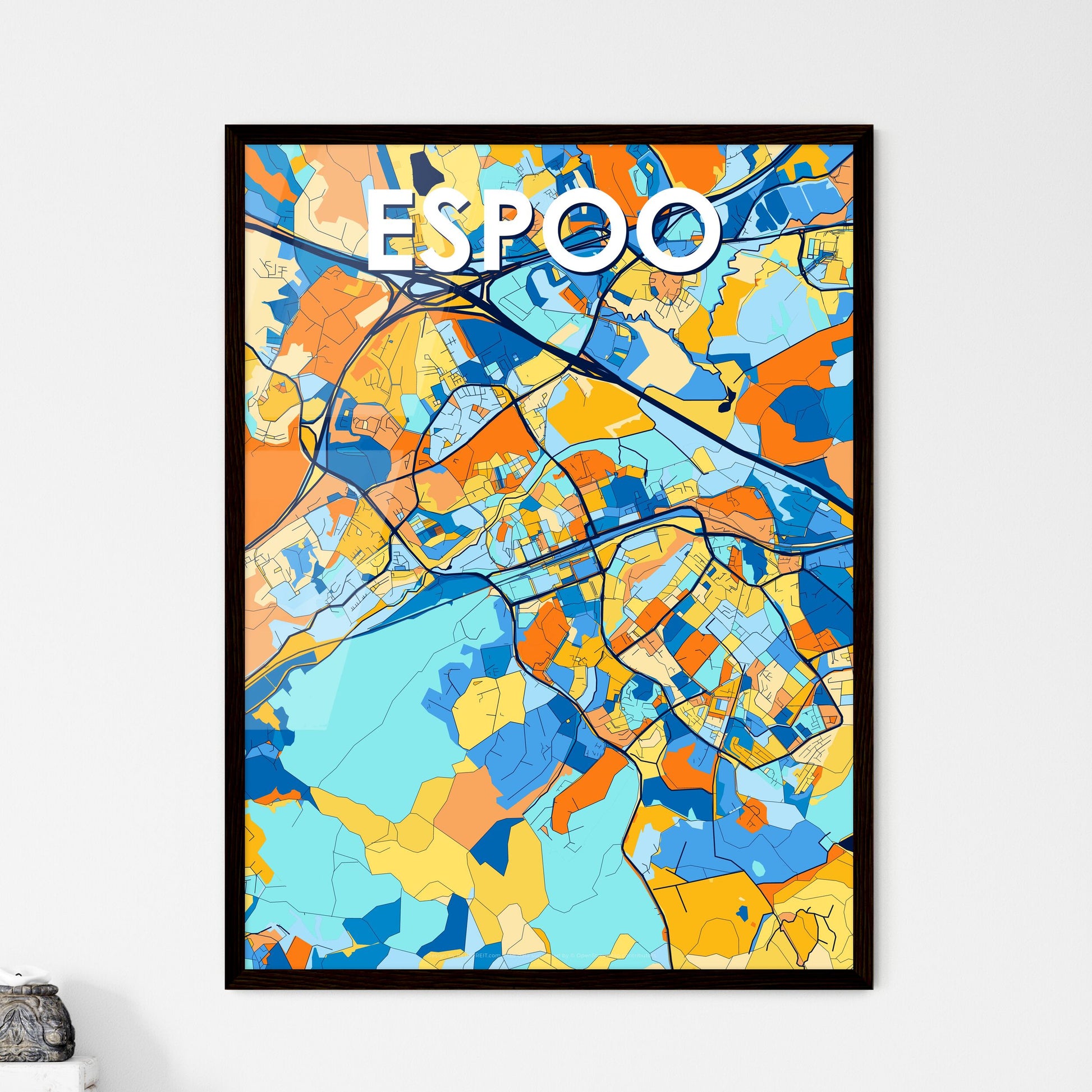 ESPOO FINLAND Vibrant Colorful Art Map Poster Blue Orange