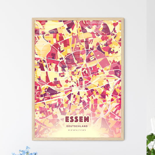 Colorful Essen Germany Fine Art Map Hot Red