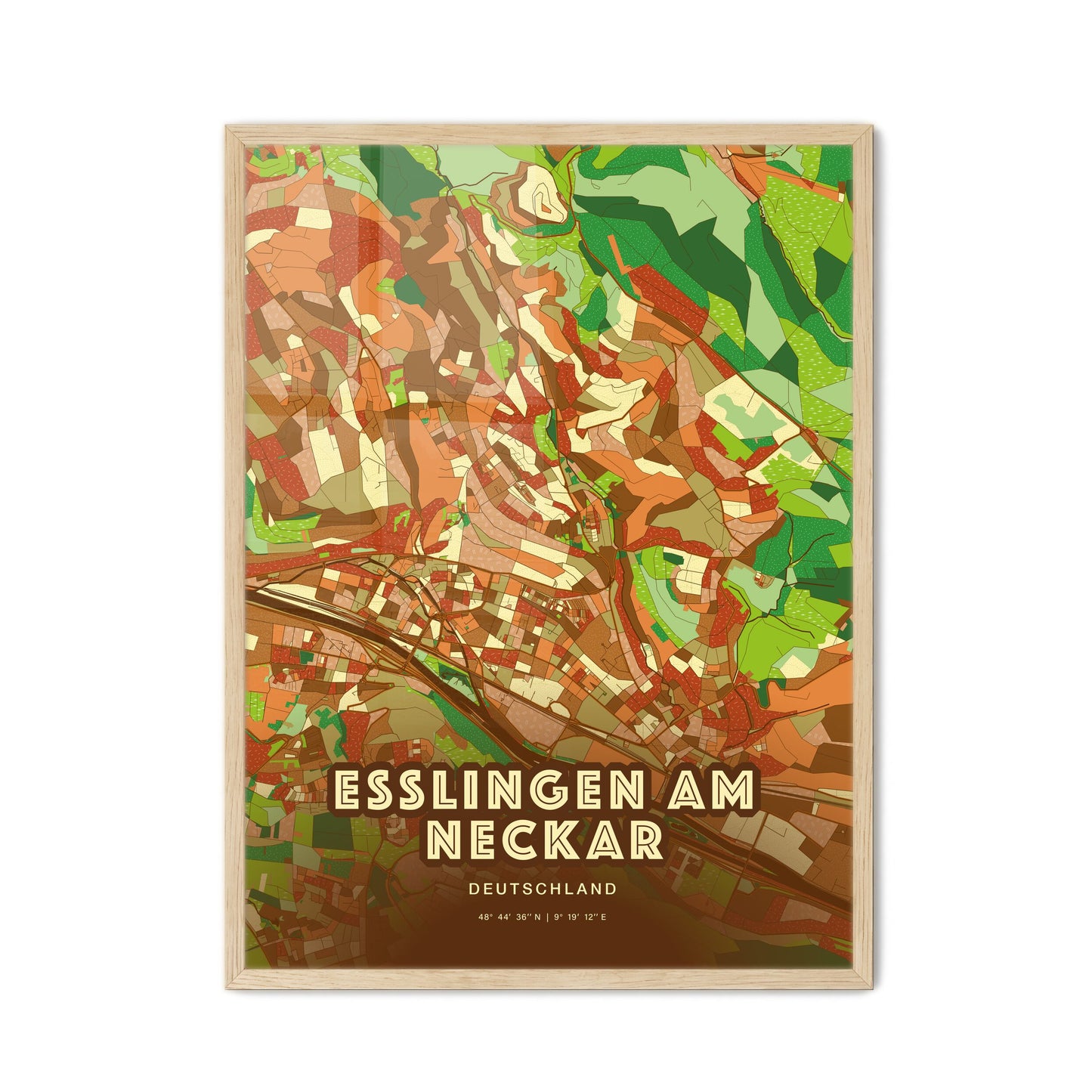 Colorful Esslingen Am Neckar Germany Fine Art Map Farmhouse