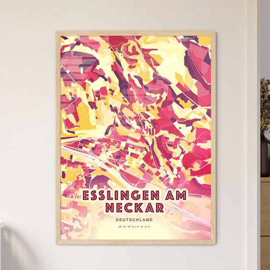 Colorful Esslingen Am Neckar Germany Fine Art Map Hot Red