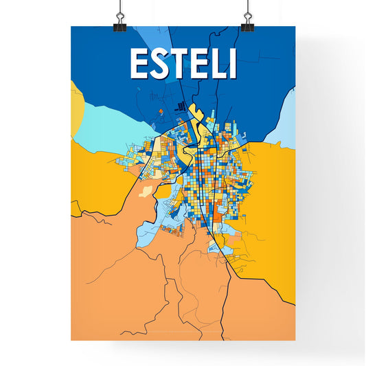 ESTELI NICARAGUA Vibrant Colorful Art Map Poster Blue Orange