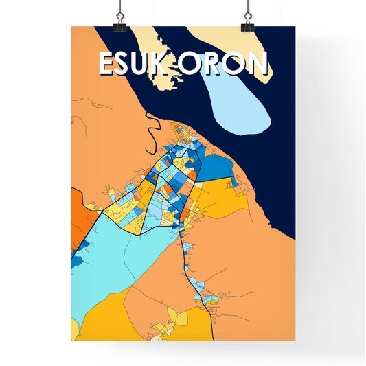 ESUK ORON NIGERIA Vibrant Colorful Art Map Poster Blue Orange