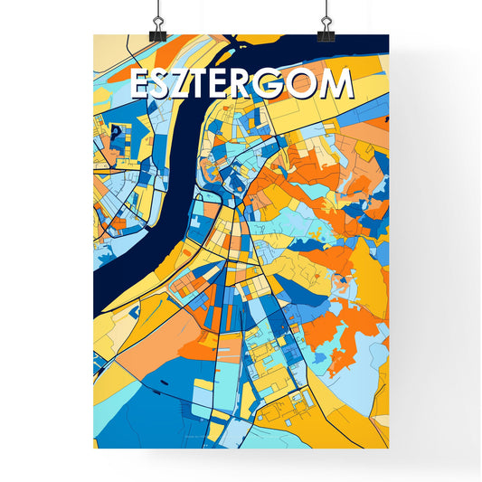 ESZTERGOM HUNGARY Vibrant Colorful Art Map Poster Blue Orange