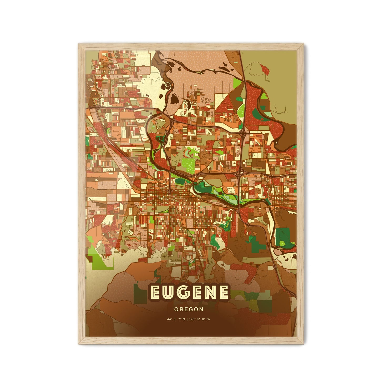 Colorful Eugene Oregon Fine Art Map Farmhouse