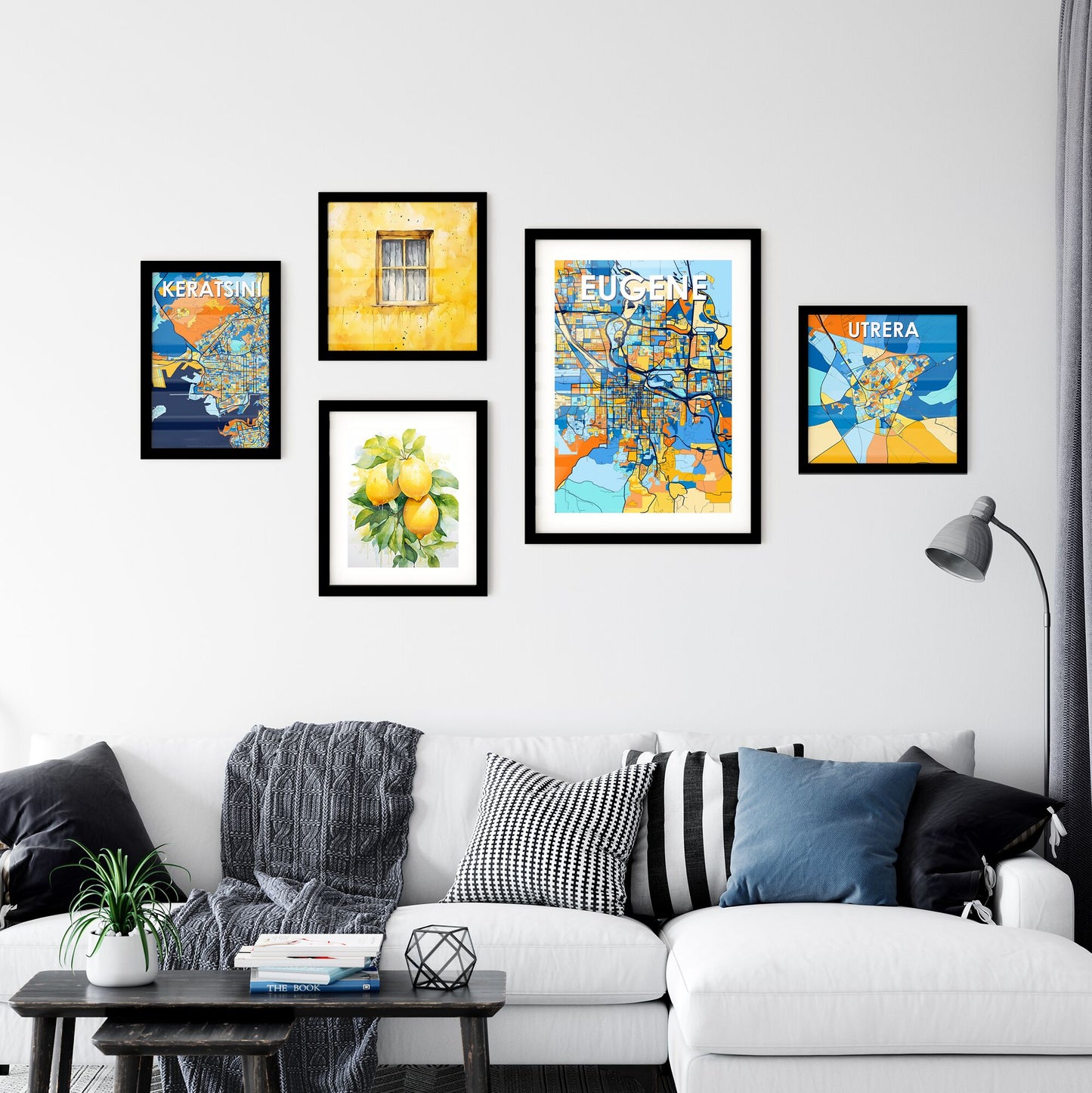 EUGENE OREGON Vibrant Colorful Art Map Poster Blue Orange