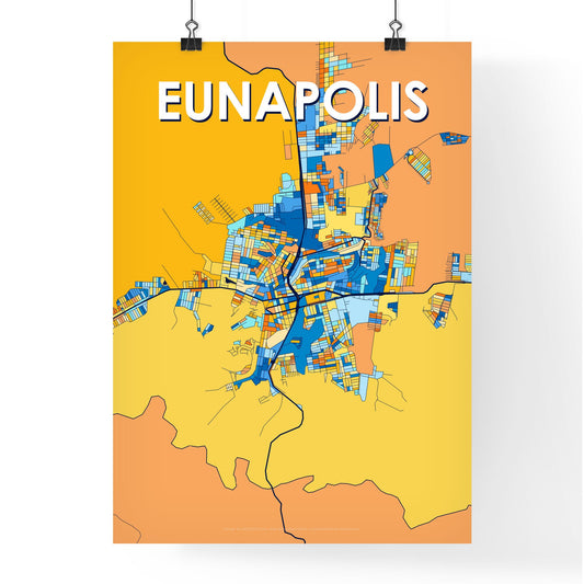 EUNAPOLIS BRAZIL Vibrant Colorful Art Map Poster Blue Orange