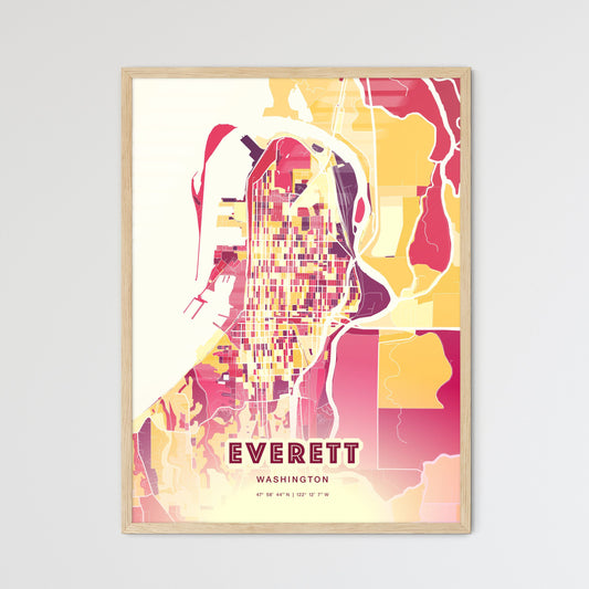 Colorful Everett Washington Fine Art Map Hot Red
