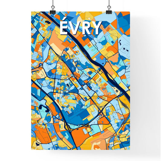 ÉVRY FRANCE Vibrant Colorful Art Map Poster Blue Orange