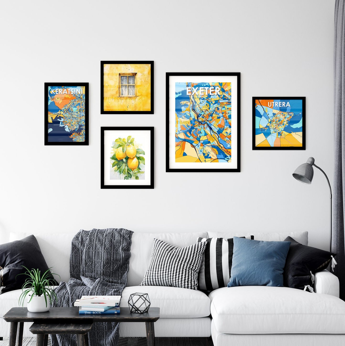 EXETER ENGLAND Vibrant Colorful Art Map Poster Blue Orange