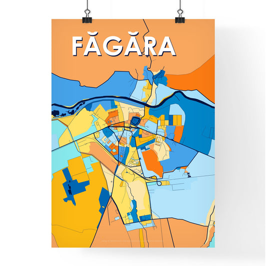 FĂGĂRAȘ ROMANIA Vibrant Colorful Art Map Poster Blue Orange
