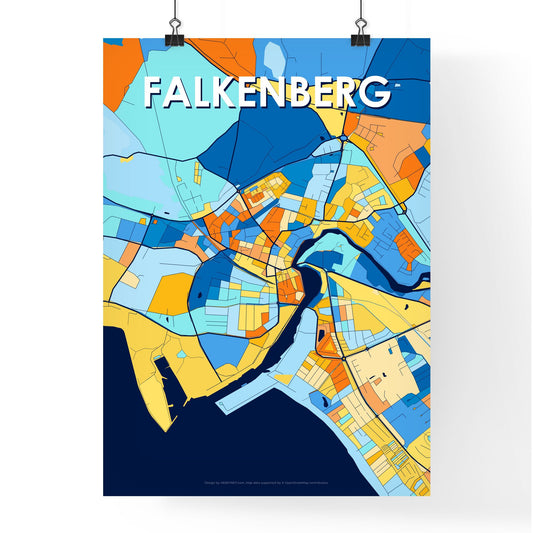 FALKENBERG SWEDEN Vibrant Colorful Art Map Poster Blue Orange