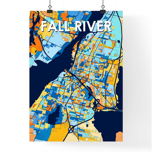 FALL RIVER MASSACHUSETTS Vibrant Colorful Art Map Poster Blue Orange