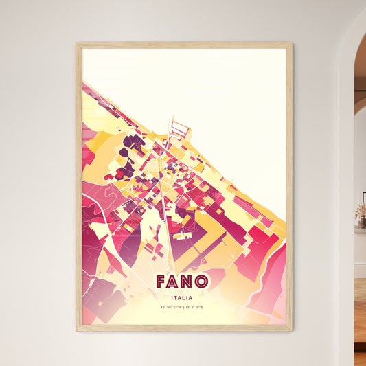 Colorful Fano Italy Fine Art Map Hot Red