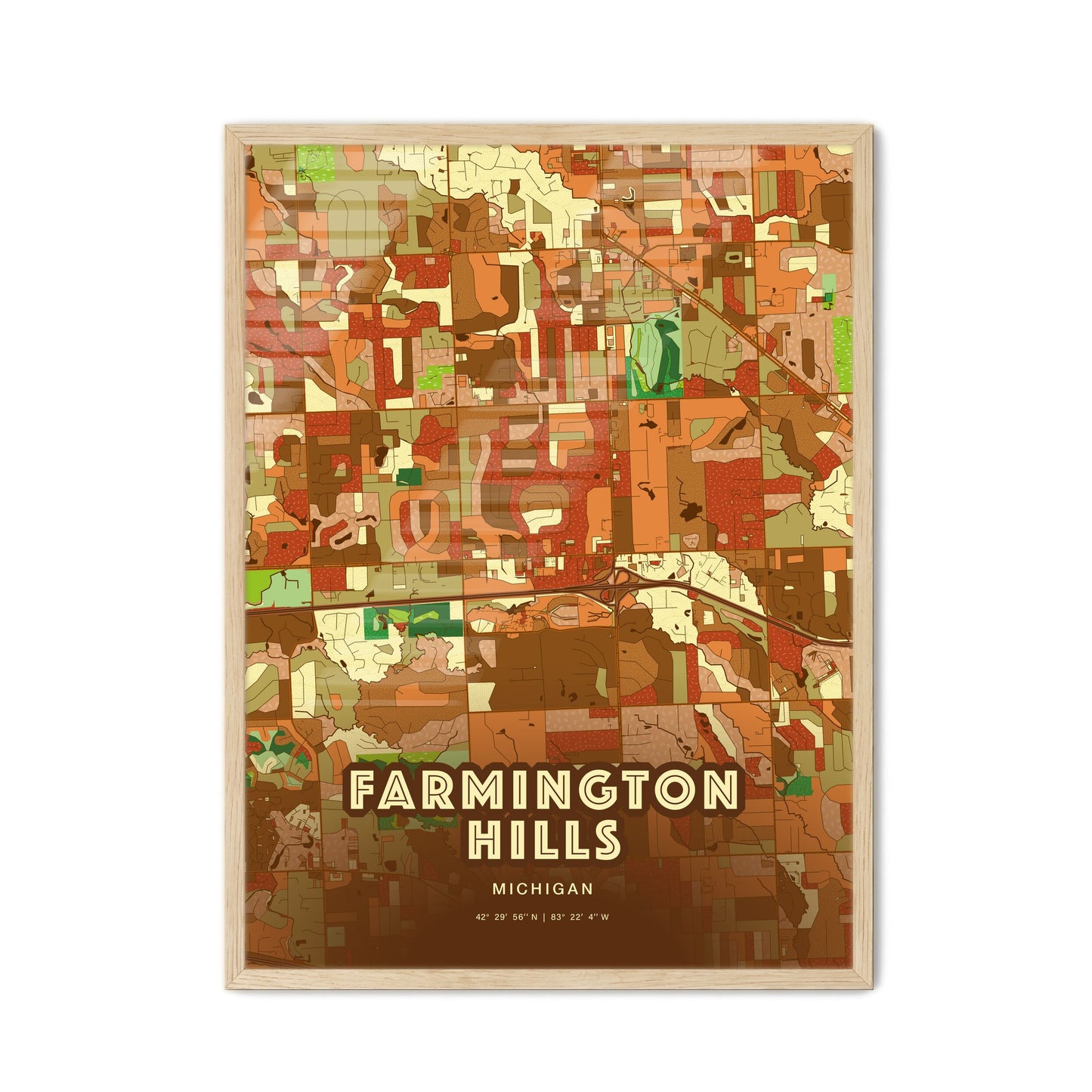 Colorful Farmington Hills Michigan Fine Art Map Farmhouse